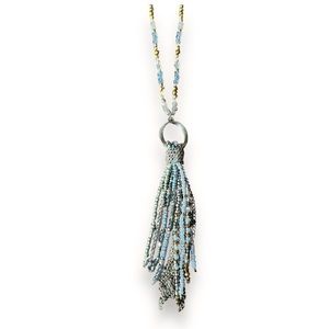 Melrose and Market Gold Tone Tassel Long Necklace with Neutral Color Beading